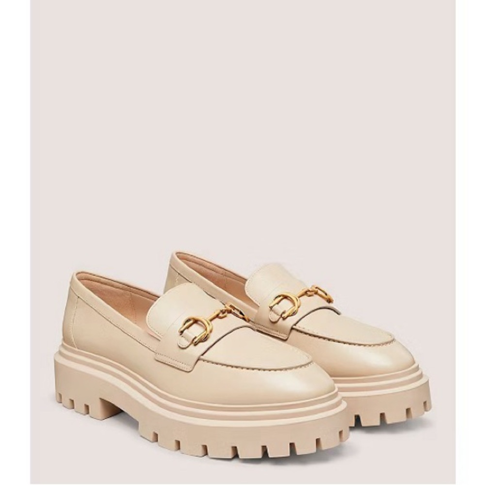STUART WEITZMAN NEW Chunky Cream and Gold Platform Loafers